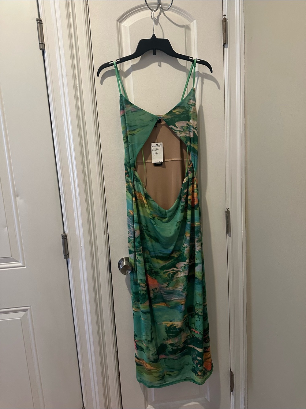 Green Printed Spaghetti-Strap Dress